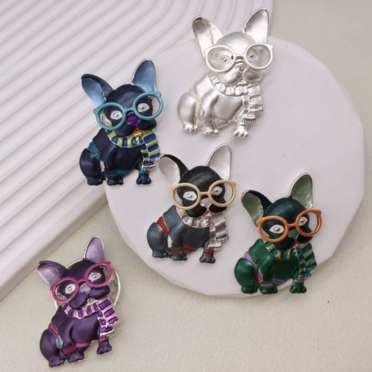 French Bulldog in glasses Magnetic Brooch