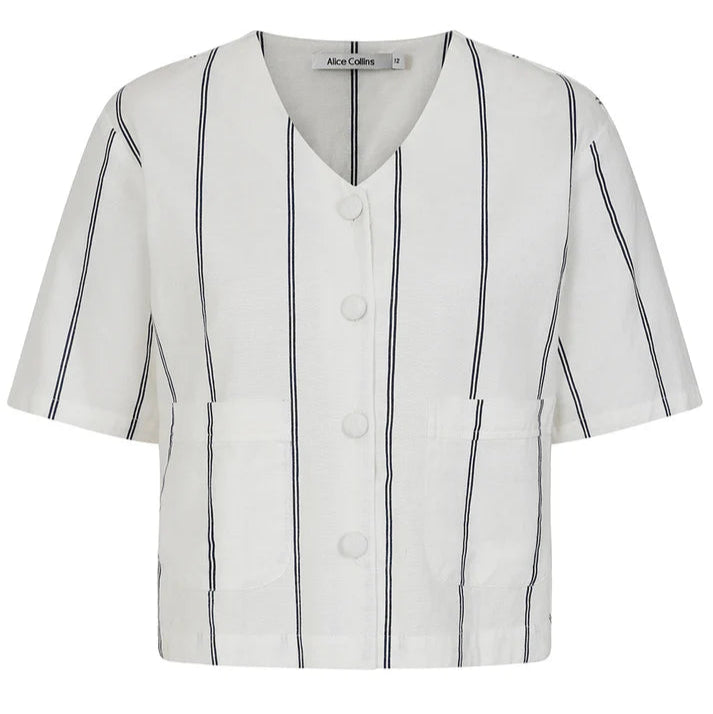Alice Collins Rose Striped V button Top