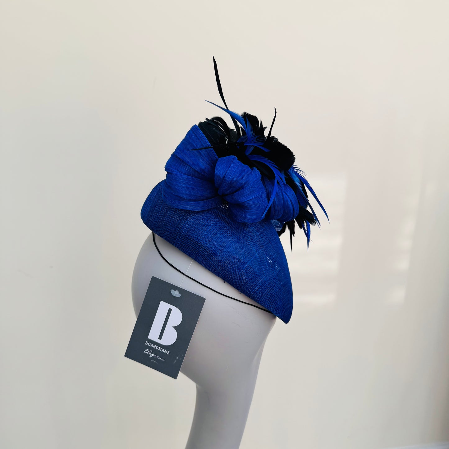 Boardmans Fernley Cobalt Blue/Black Pillbox with Contrast Feathers