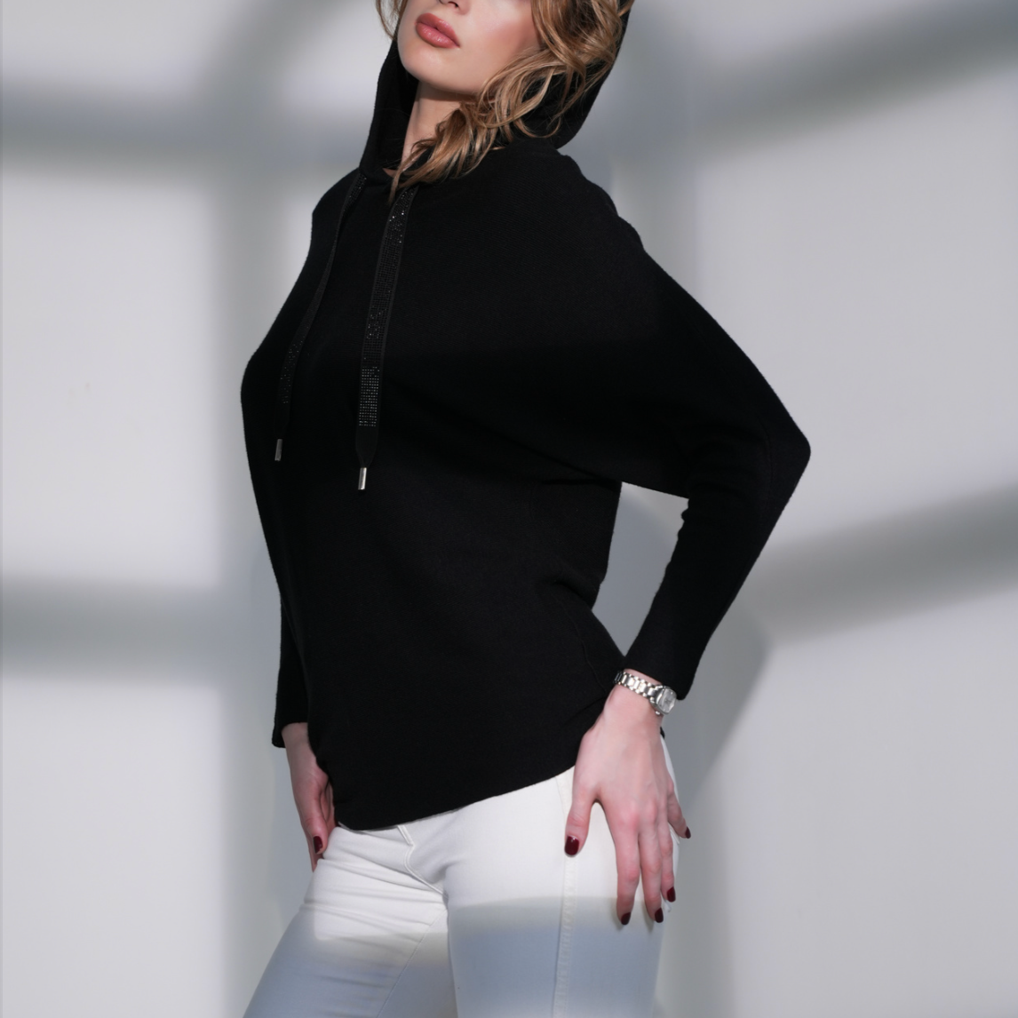 Paramour AW25 PK8051 Black Diamante Drawstring Hoodie