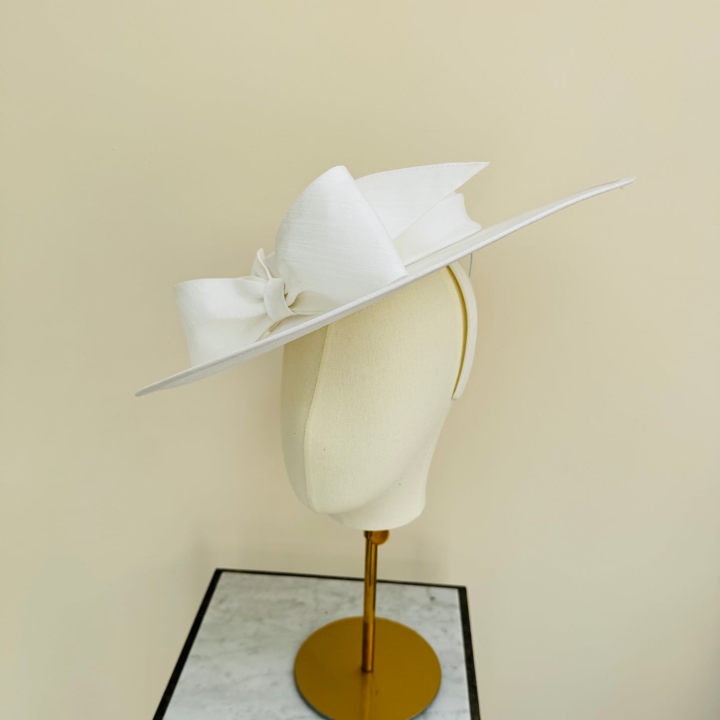 Max & Ellie SH6 Ivory Shantung Boater Hat with Bow Detail