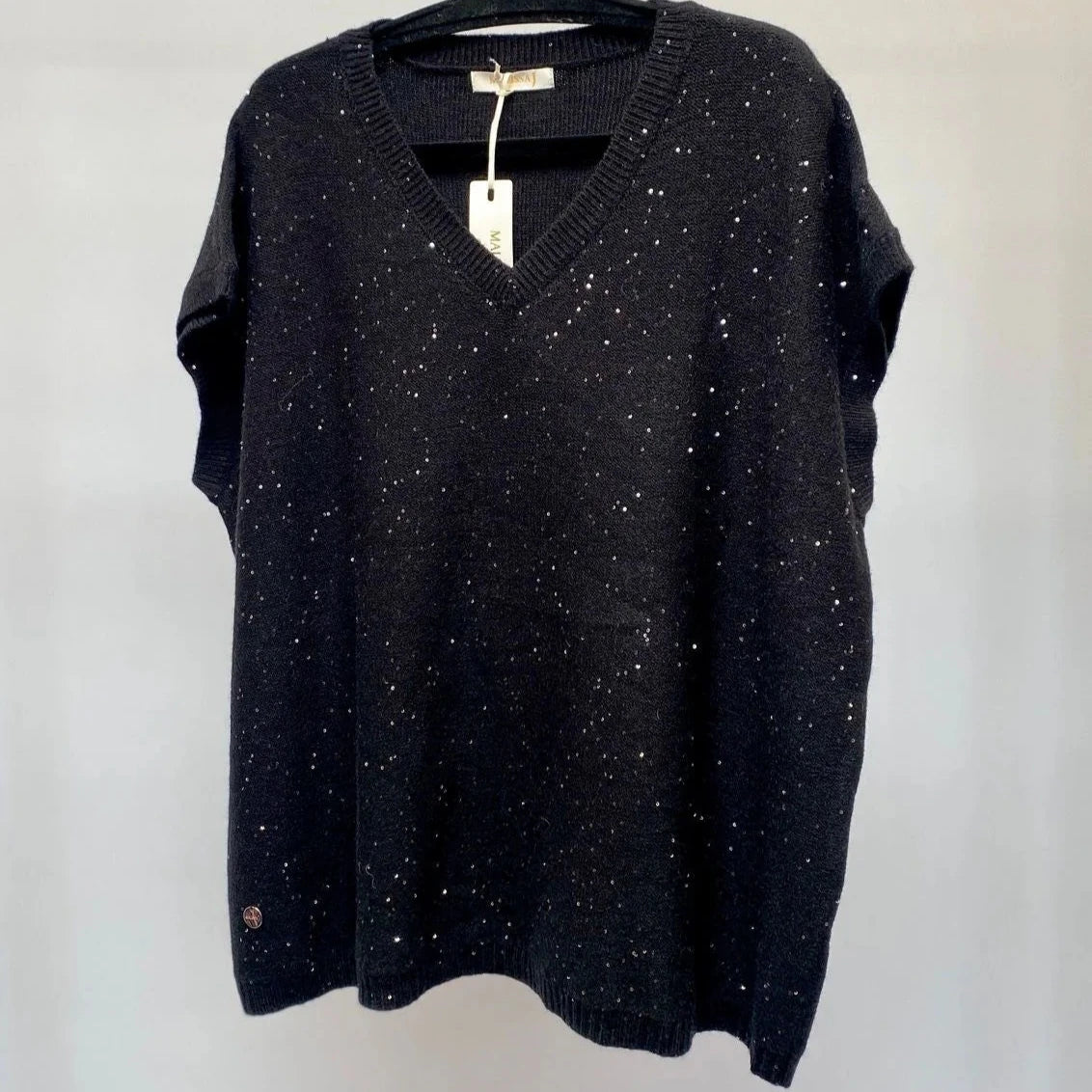 Malissa J Sequin V Neck Knitted Sleeveless Tabard Style Jumper
