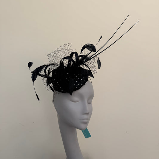 Max and Ellie MP1 Black Pillbox Fascinator Black
