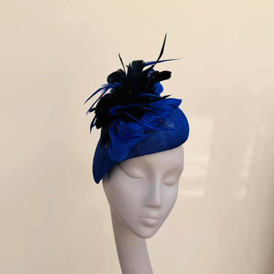 Boardmans Fernley Cobalt Blue/Black Pillbox with Contrast Feathers