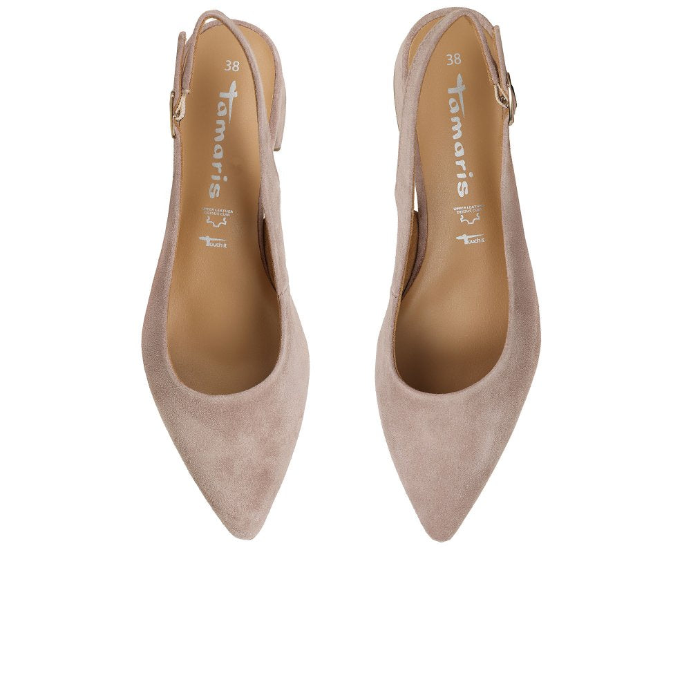 Tamaris 1-29500-42 Taupe Leather Block Heel Slip On Shoe