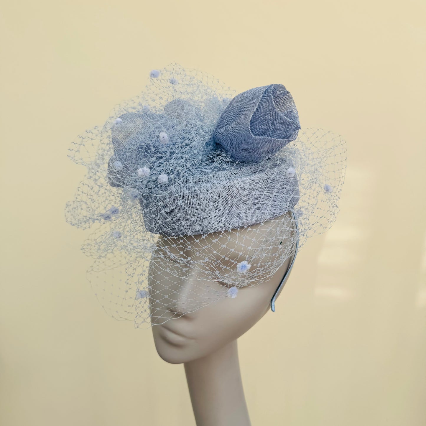 Boardmans Evelyn Light Periwinkle Blue Net Pillbox Hat