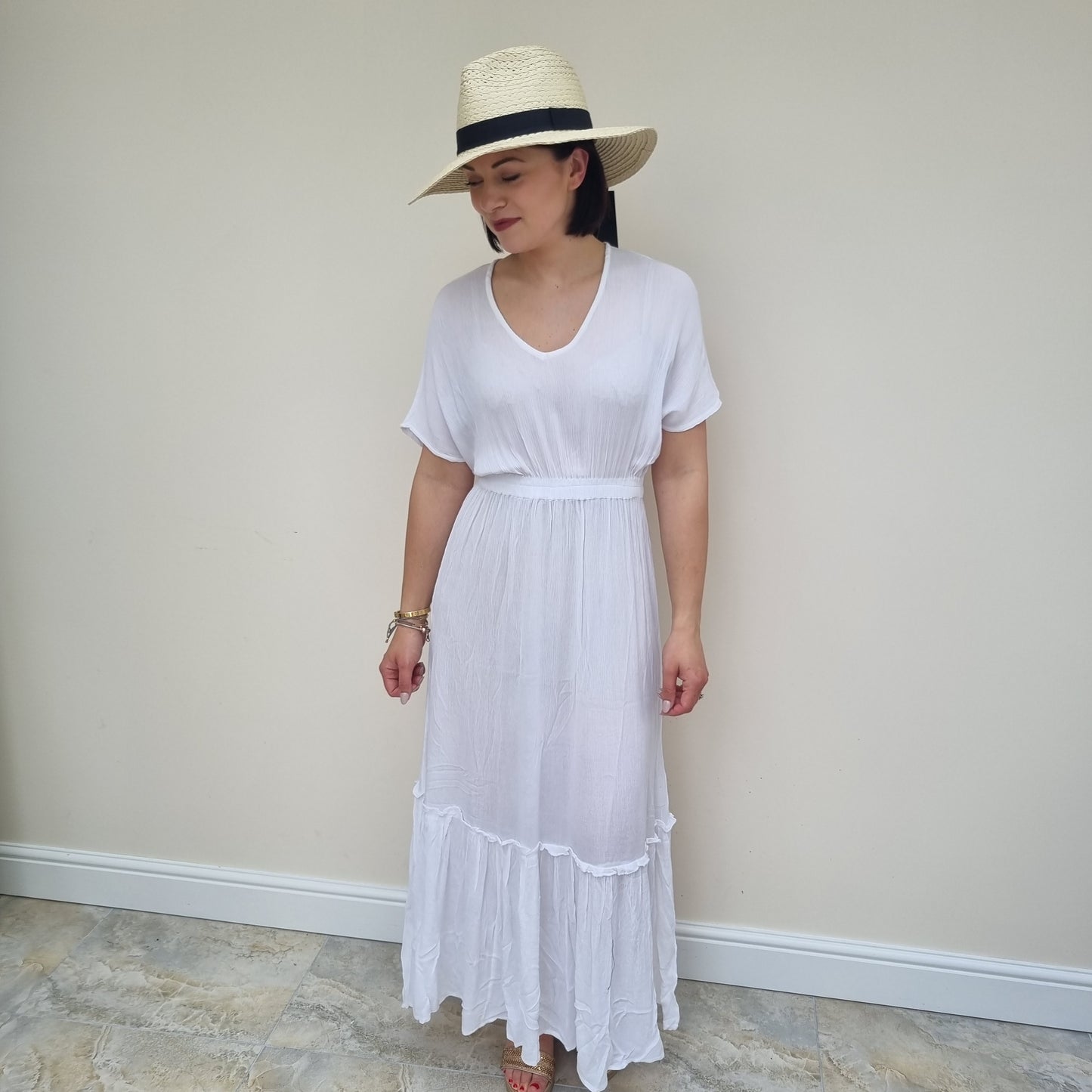 South Beach V neck tiered maxi dress