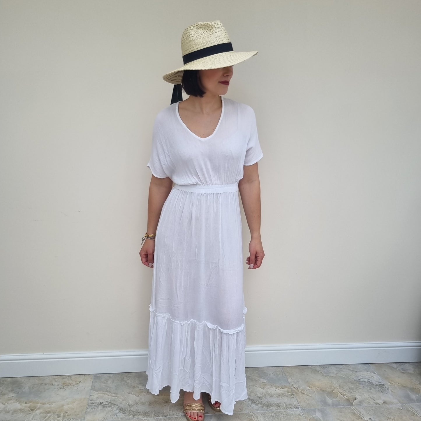 South Beach V neck tiered maxi dress