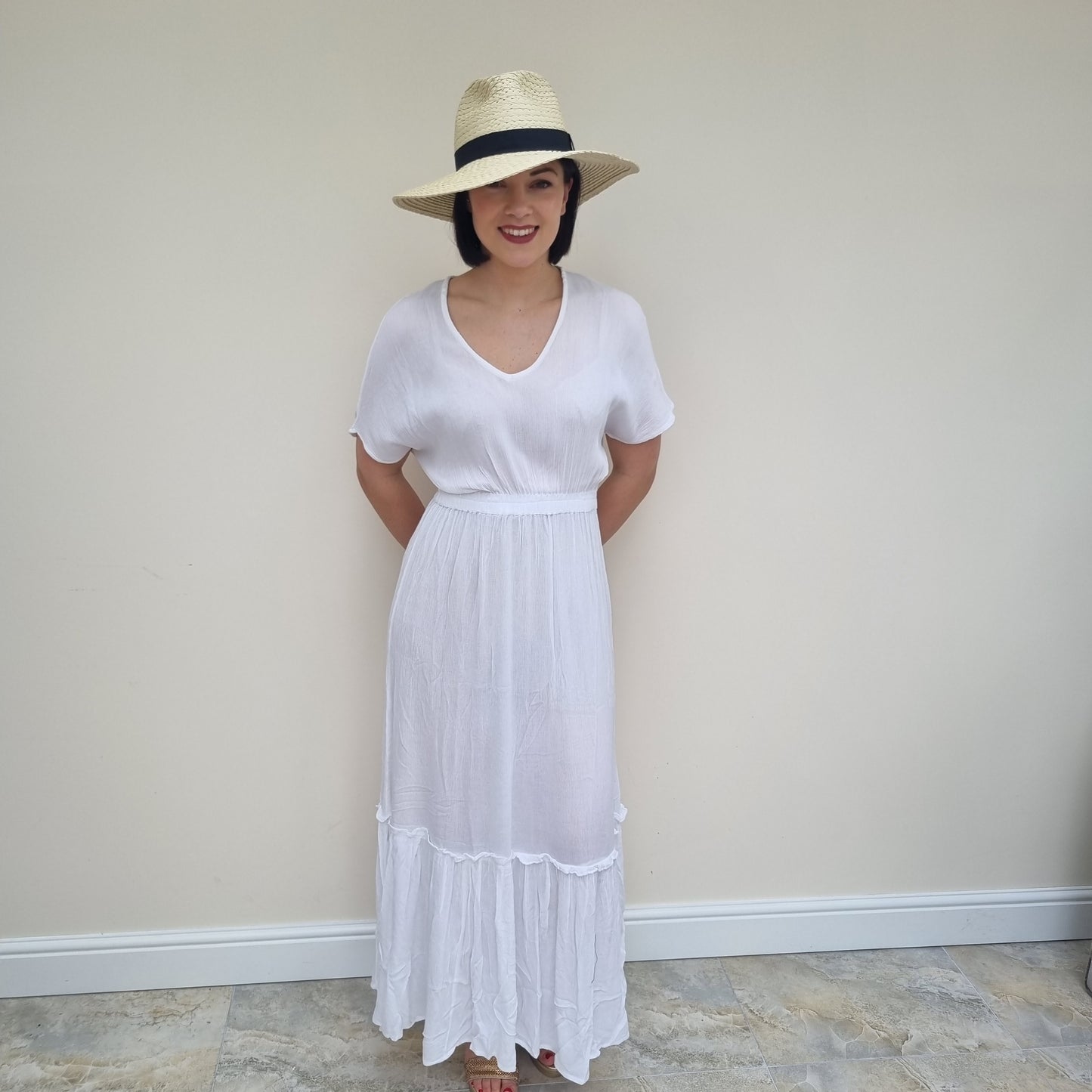 South Beach V neck tiered maxi dress