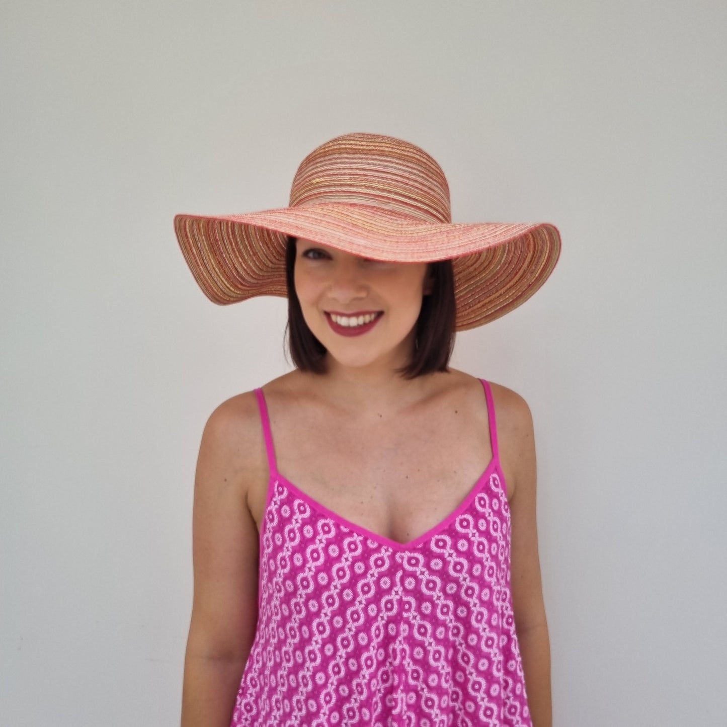 Wide Brim Multi-Coloured Straw Hat