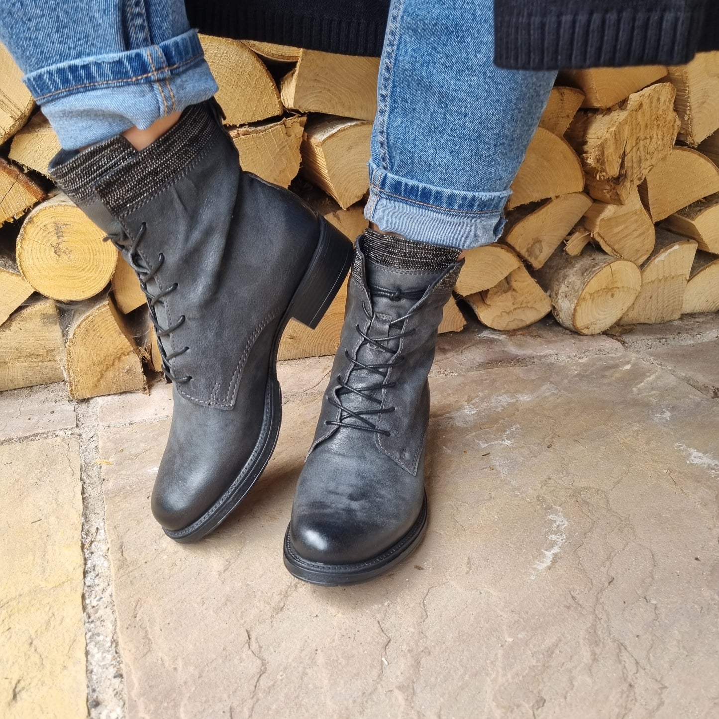 Muse Grey Italian Leather Boot with Subtle Stud
