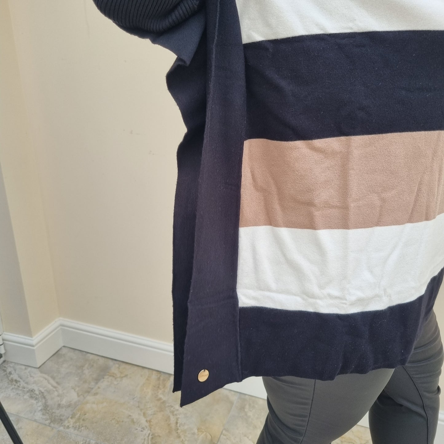 Malissa J Roll Neck jumper with 3 tone stripe