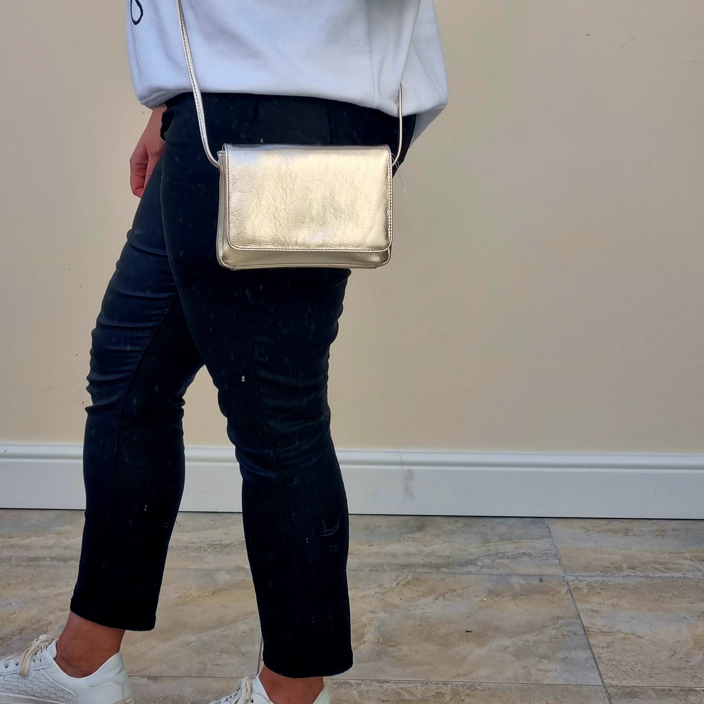 Metallic Leather Crossbody Bag