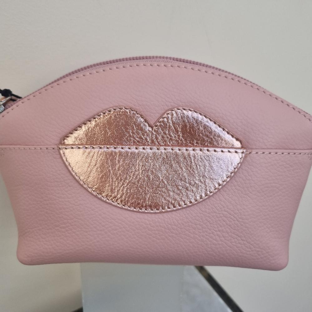 Leather Cosmetic Pouch with Lips Detail