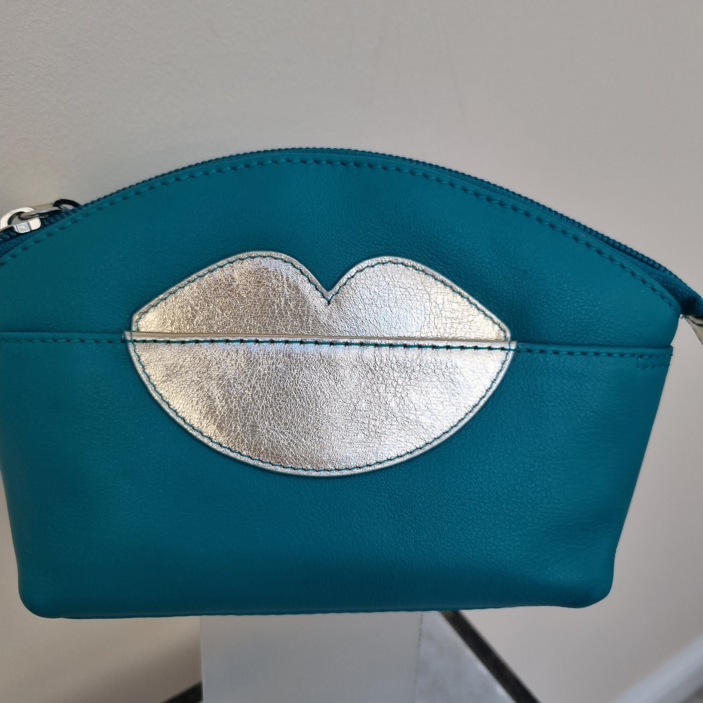 Leather Cosmetic Pouch with Lips Detail