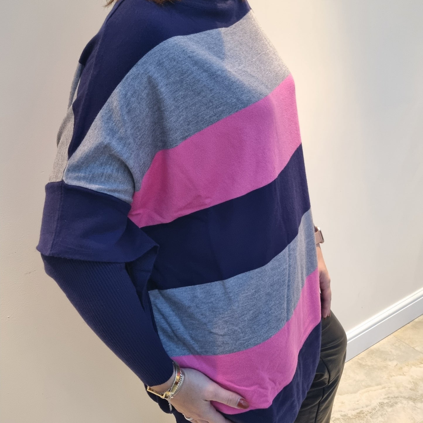 Malissa J Roll Neck jumper with 3 tone stripe
