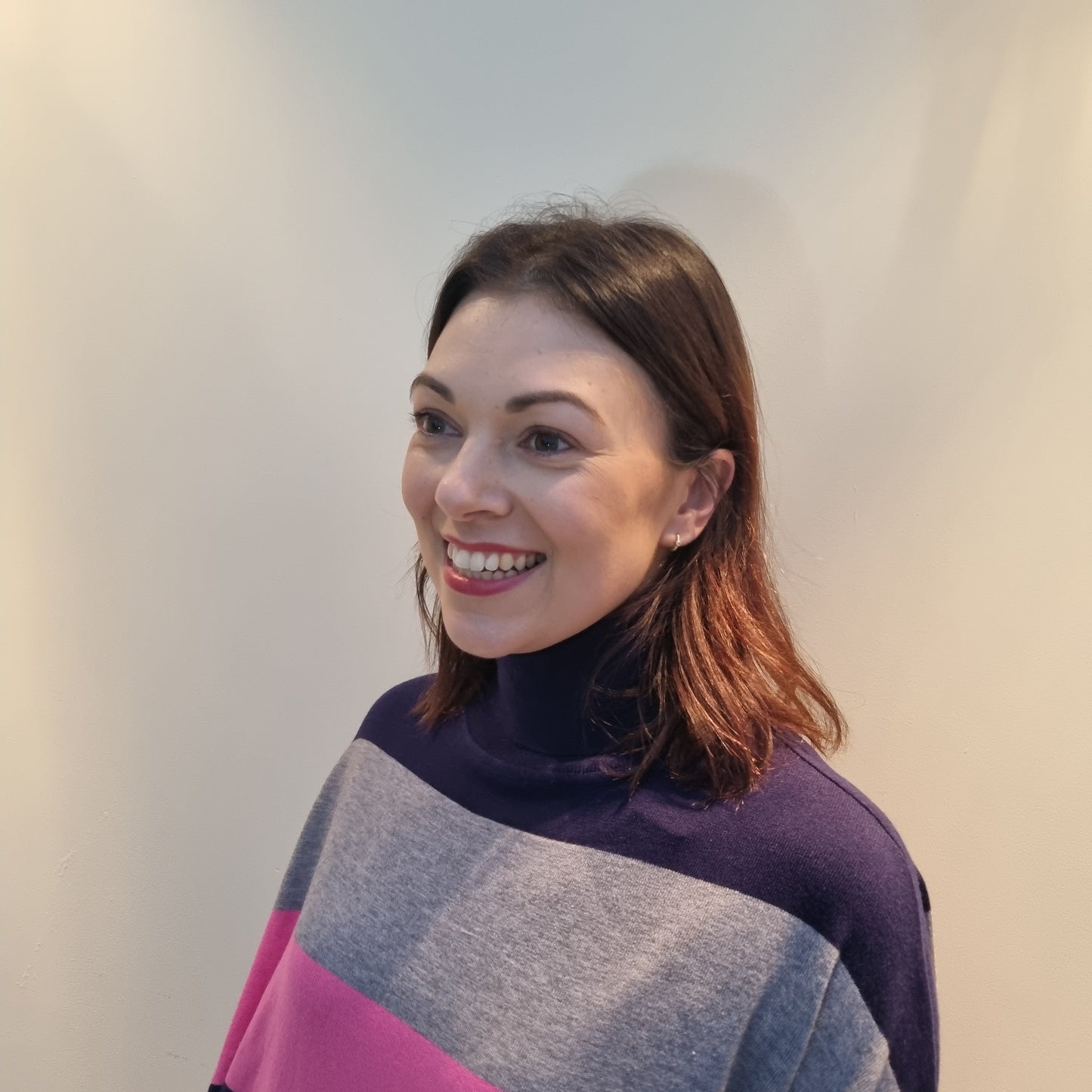 Malissa J Roll Neck jumper with 3 tone stripe