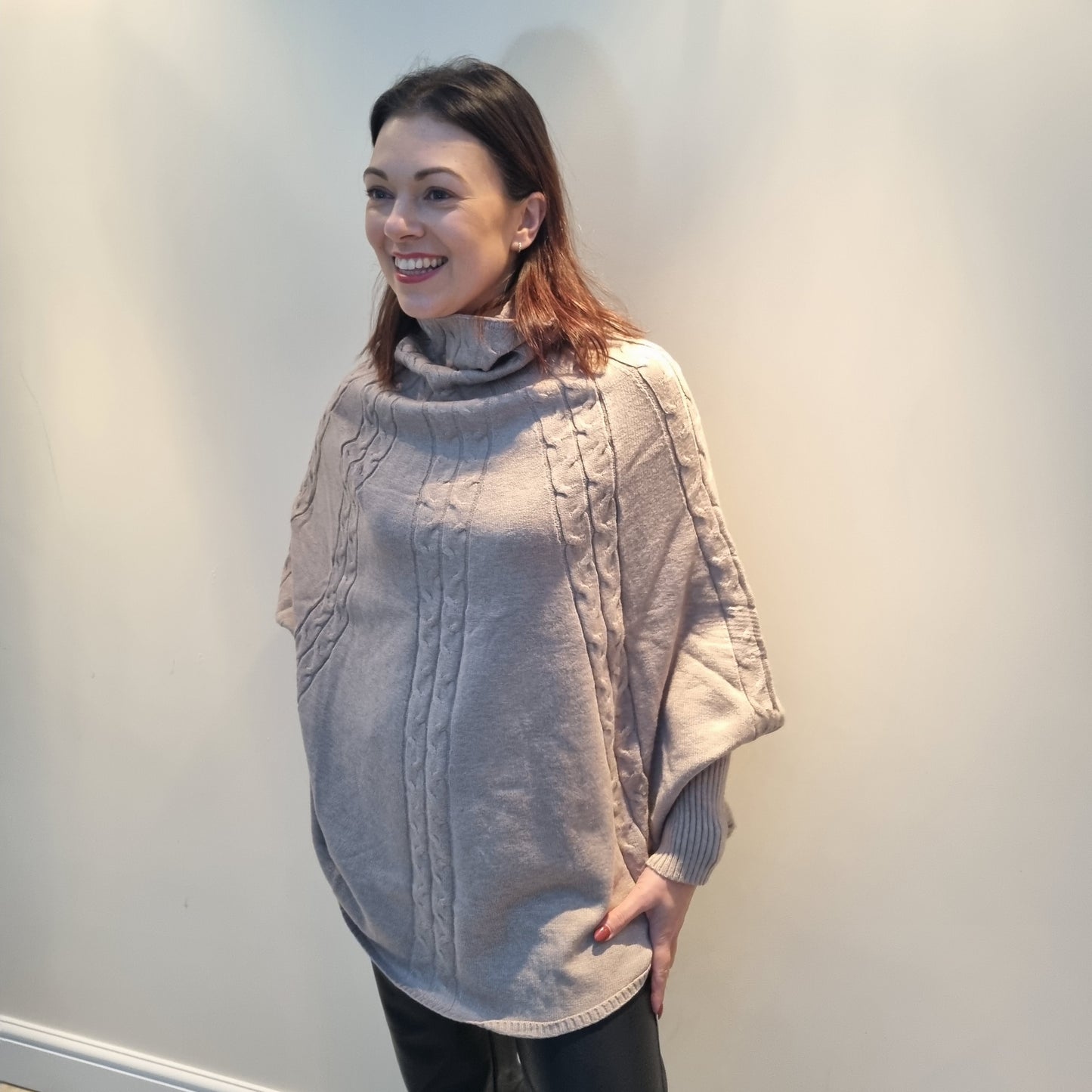 Malissa J Turtle Neck Cable Knit Poncho Style Jumper