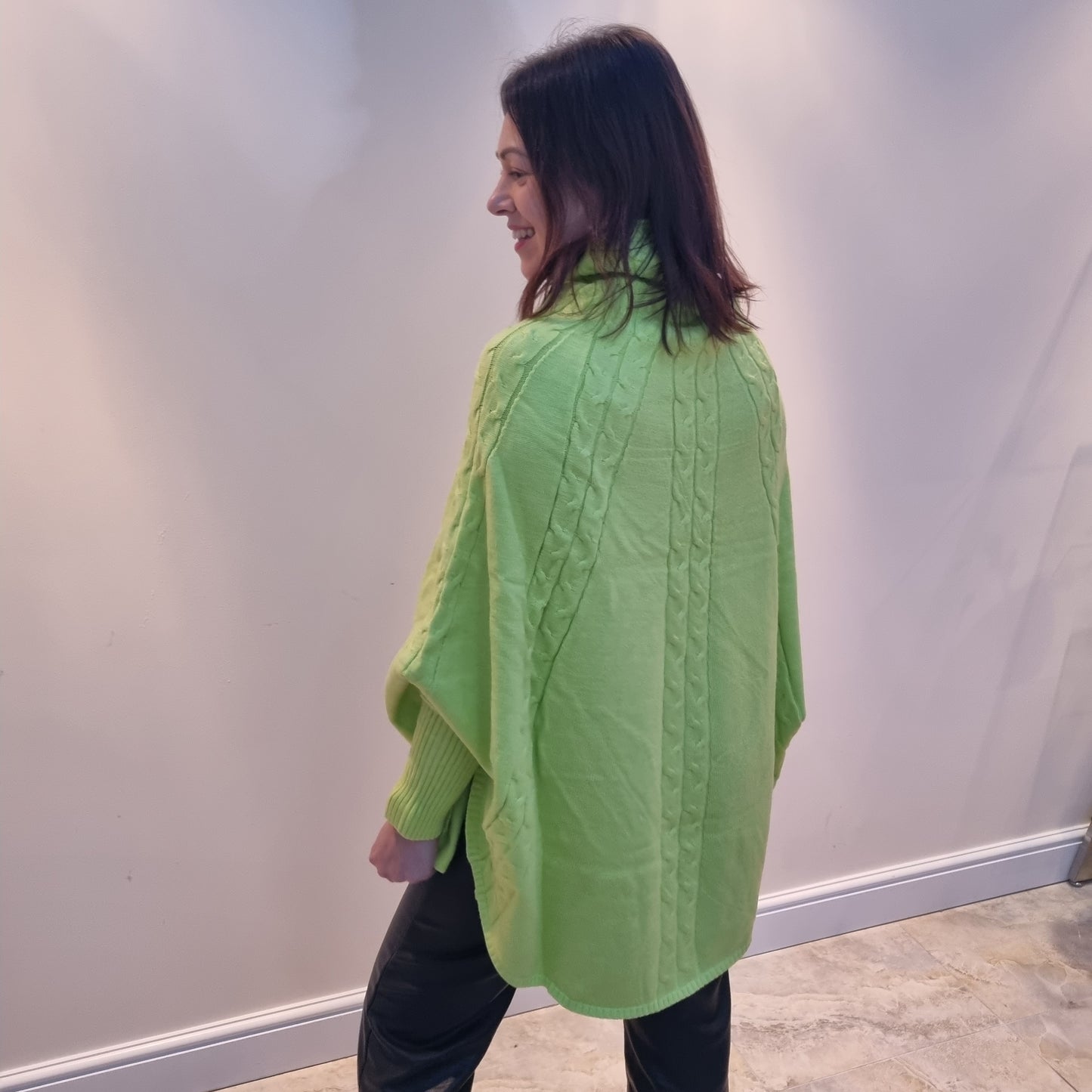 Malissa J Turtle Neck Cable Knit Poncho Style Jumper