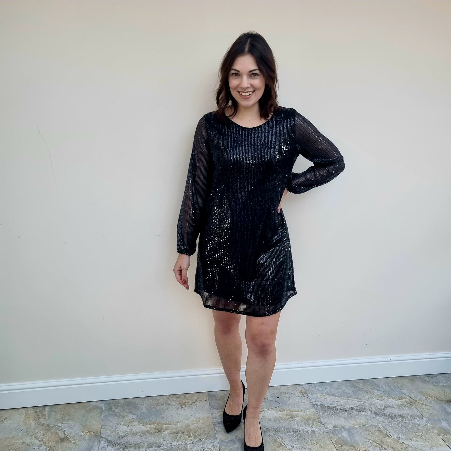 Sequin Long Sleeve Dress