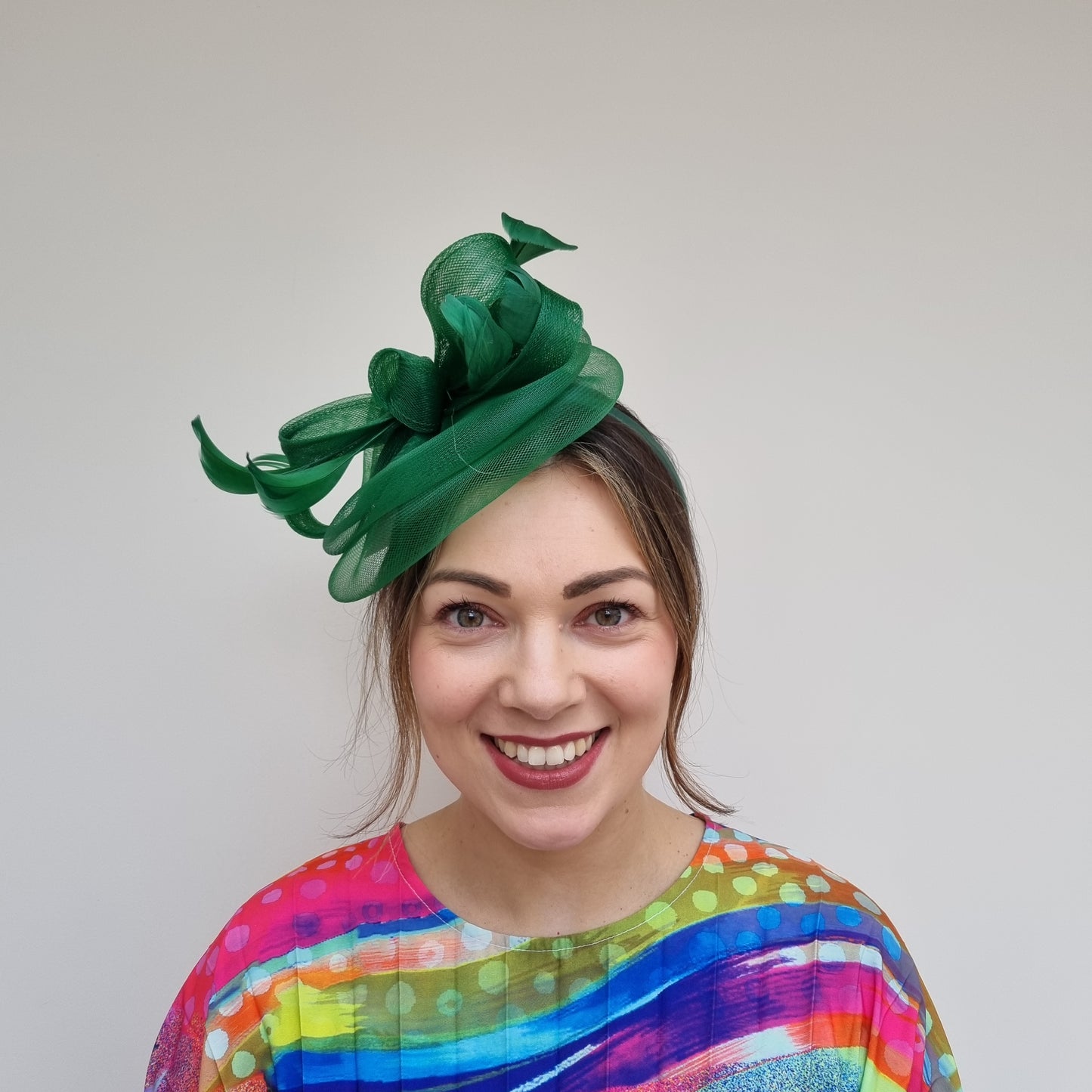 J Bees JB24/20 Net Bow Fascinator in Greens