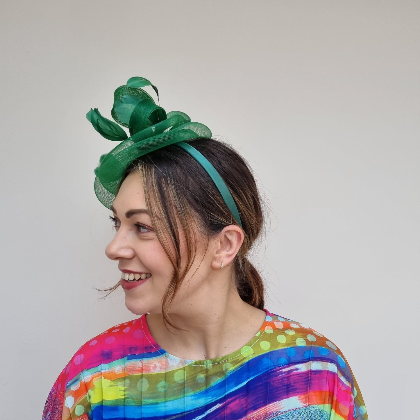 J Bees JB24/20 Net Bow Fascinator in Greens