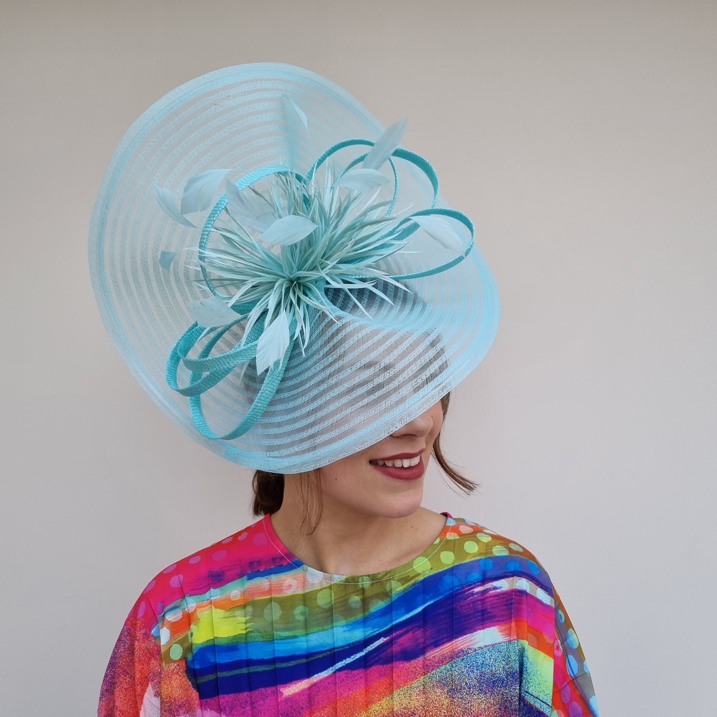 JBees JB24/15 Large Patterned Crin Fascinator with Feathers In Blues