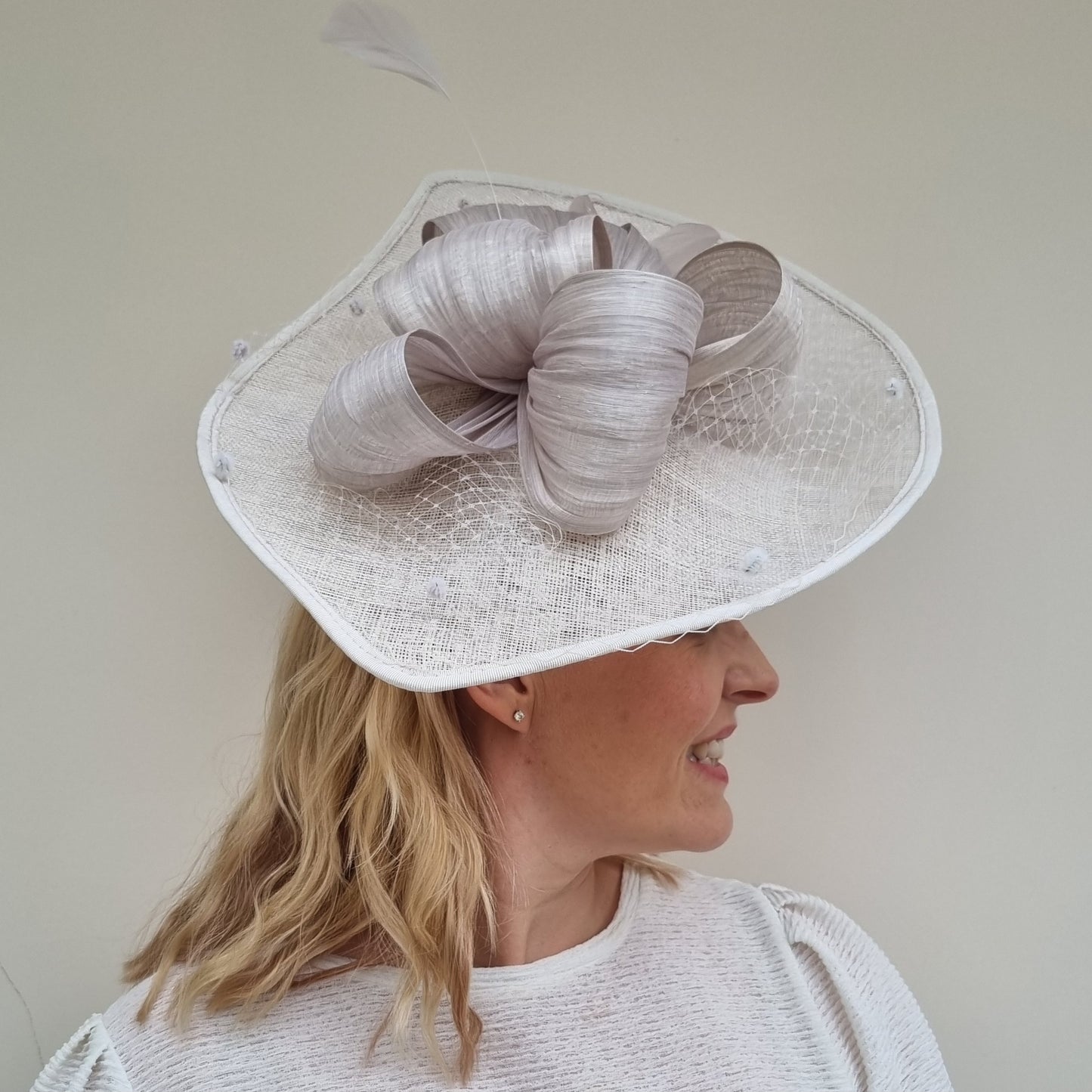 J Bees JB23/288 Silver Grey Netted Hatinator on Headband