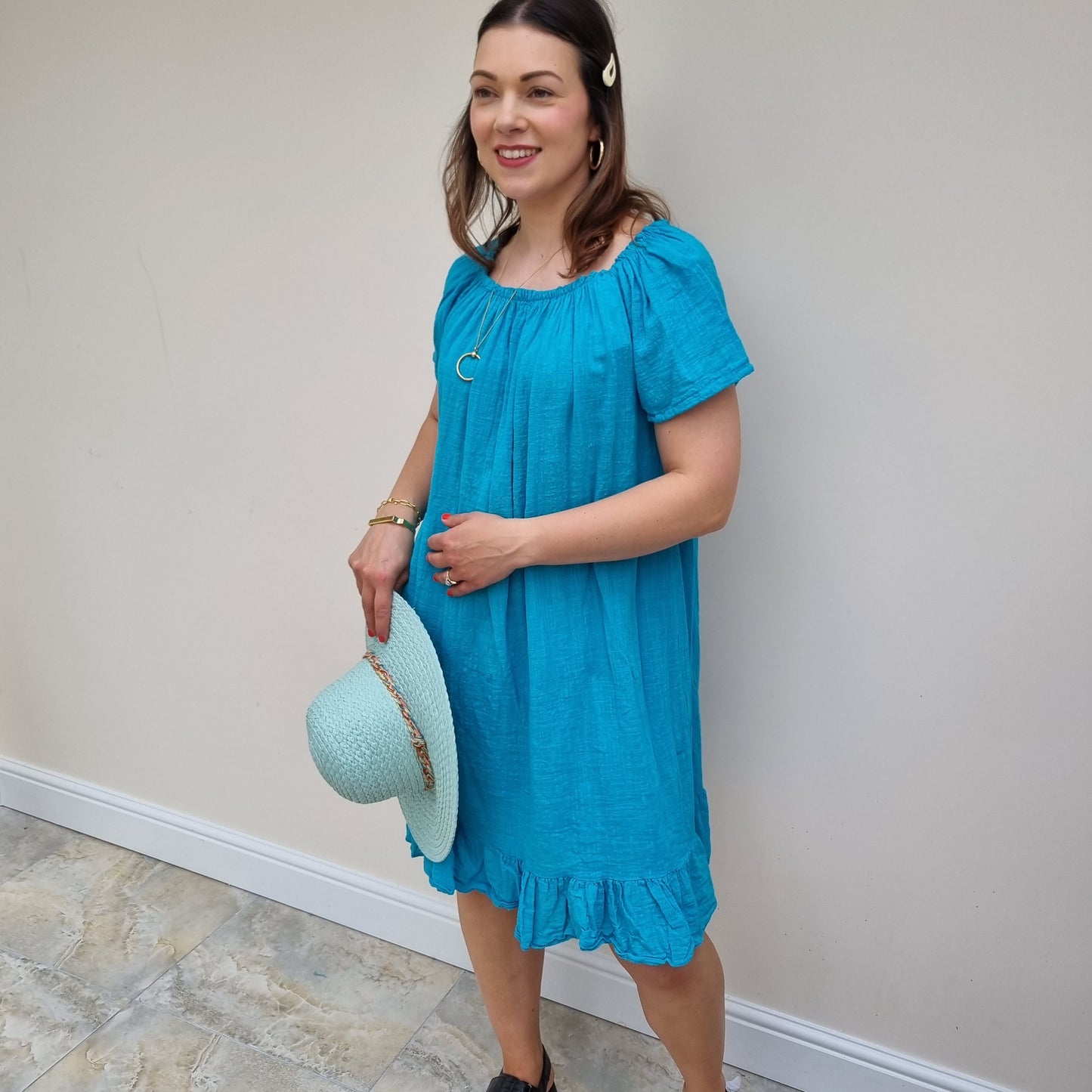 Midi Cotton Dress with Sleeve