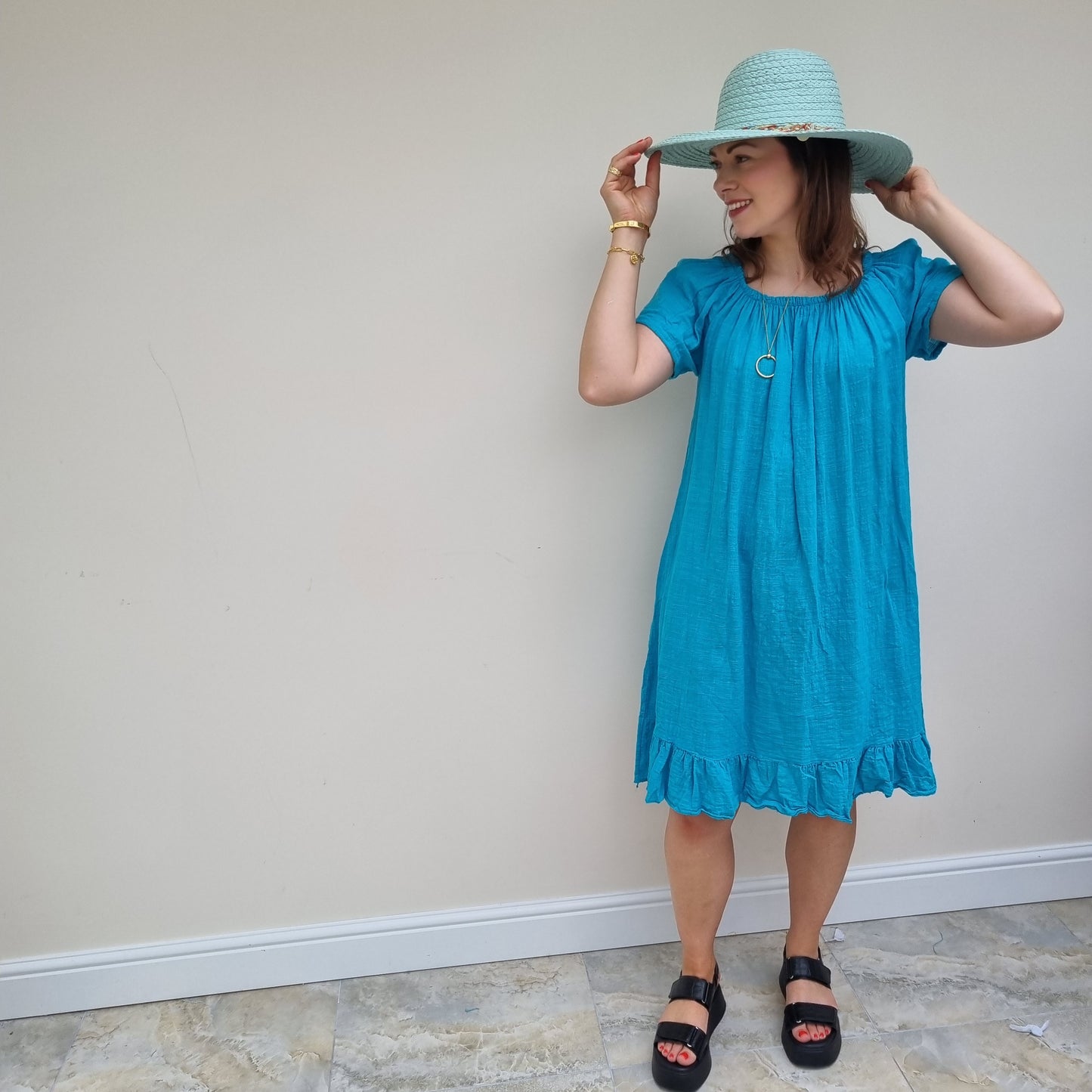 Midi Cotton Dress with Sleeve