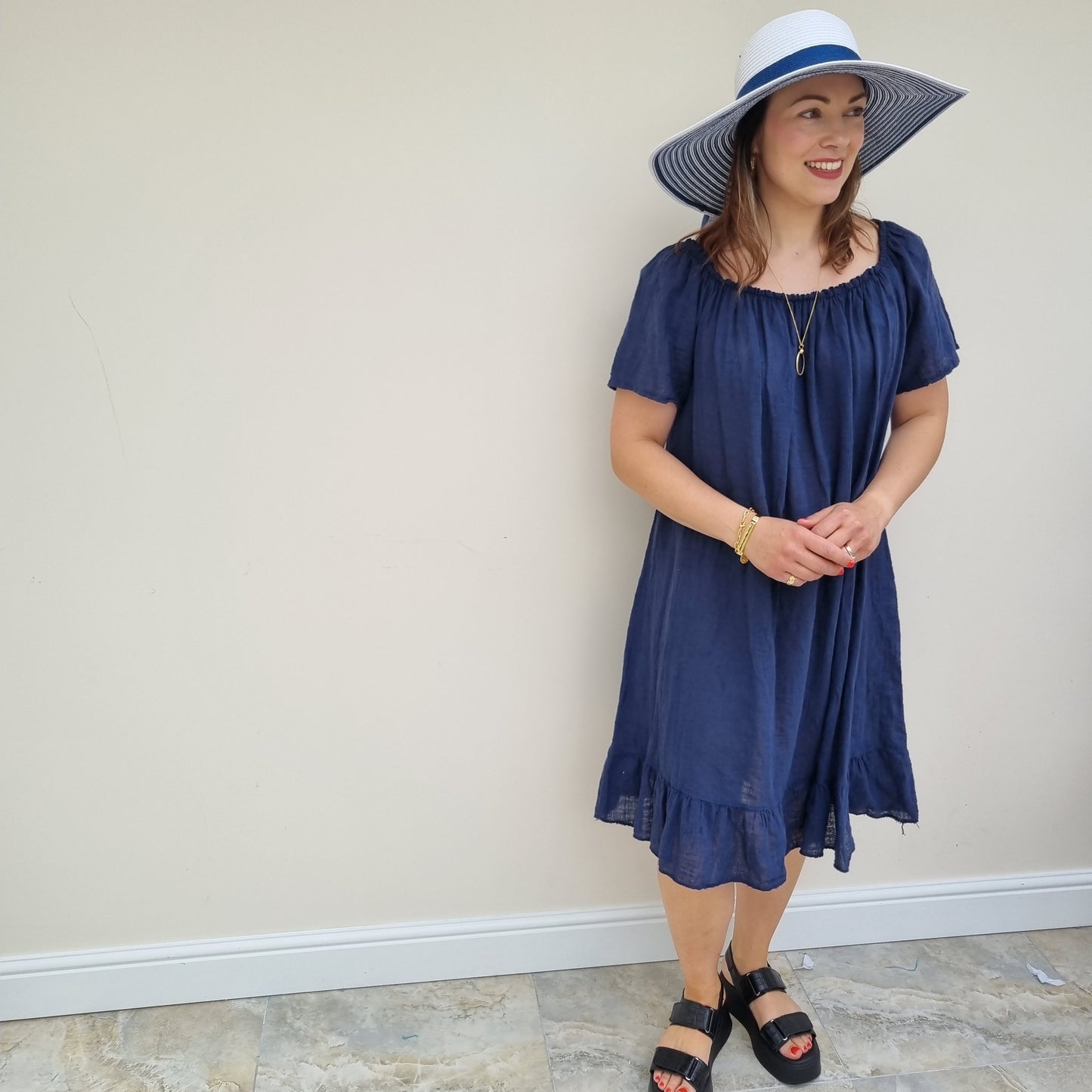 Midi Cotton Dress with Sleeve