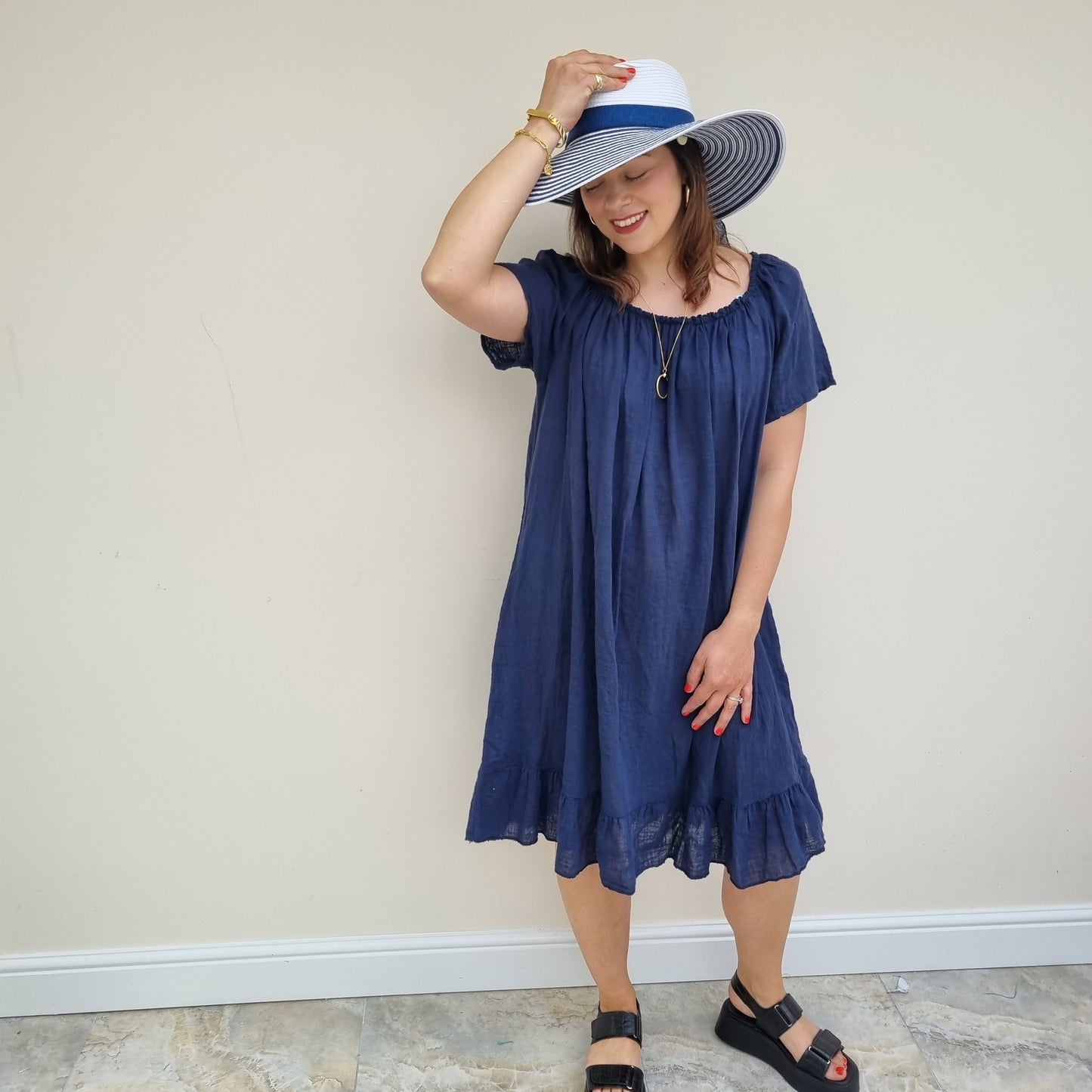 Midi Cotton Dress with Sleeve