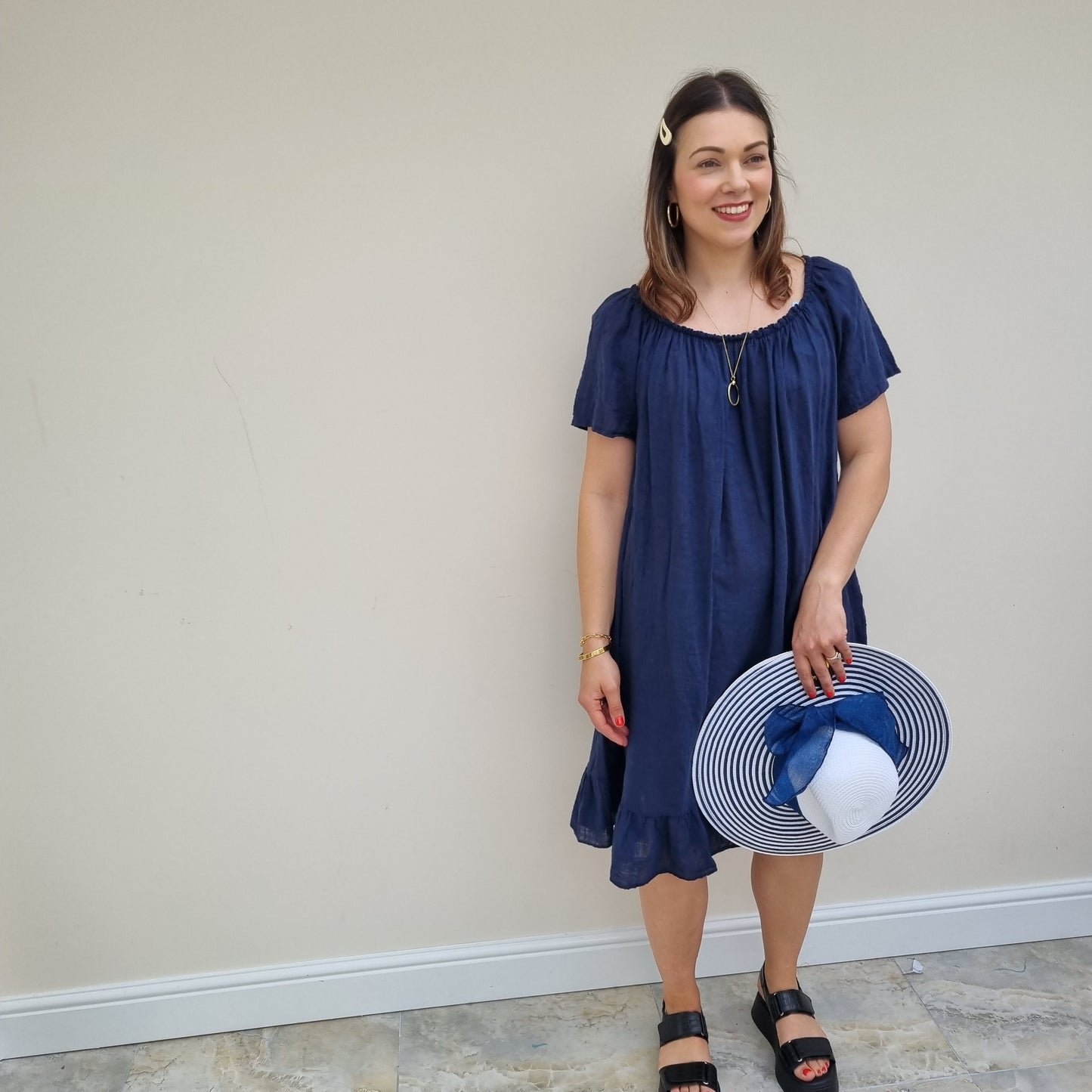 Midi Cotton Dress with Sleeve