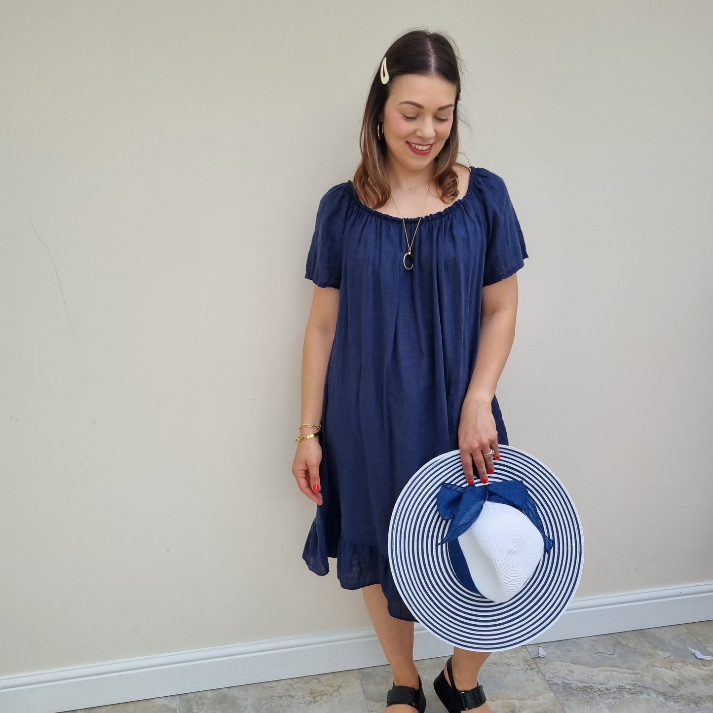 Midi Cotton Dress with Sleeve