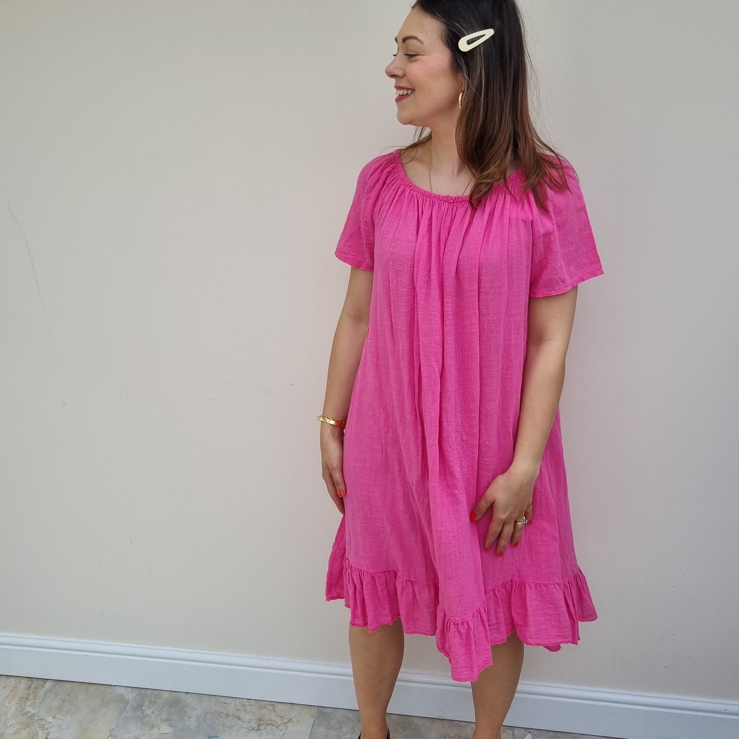 Midi Cotton Dress with Sleeve
