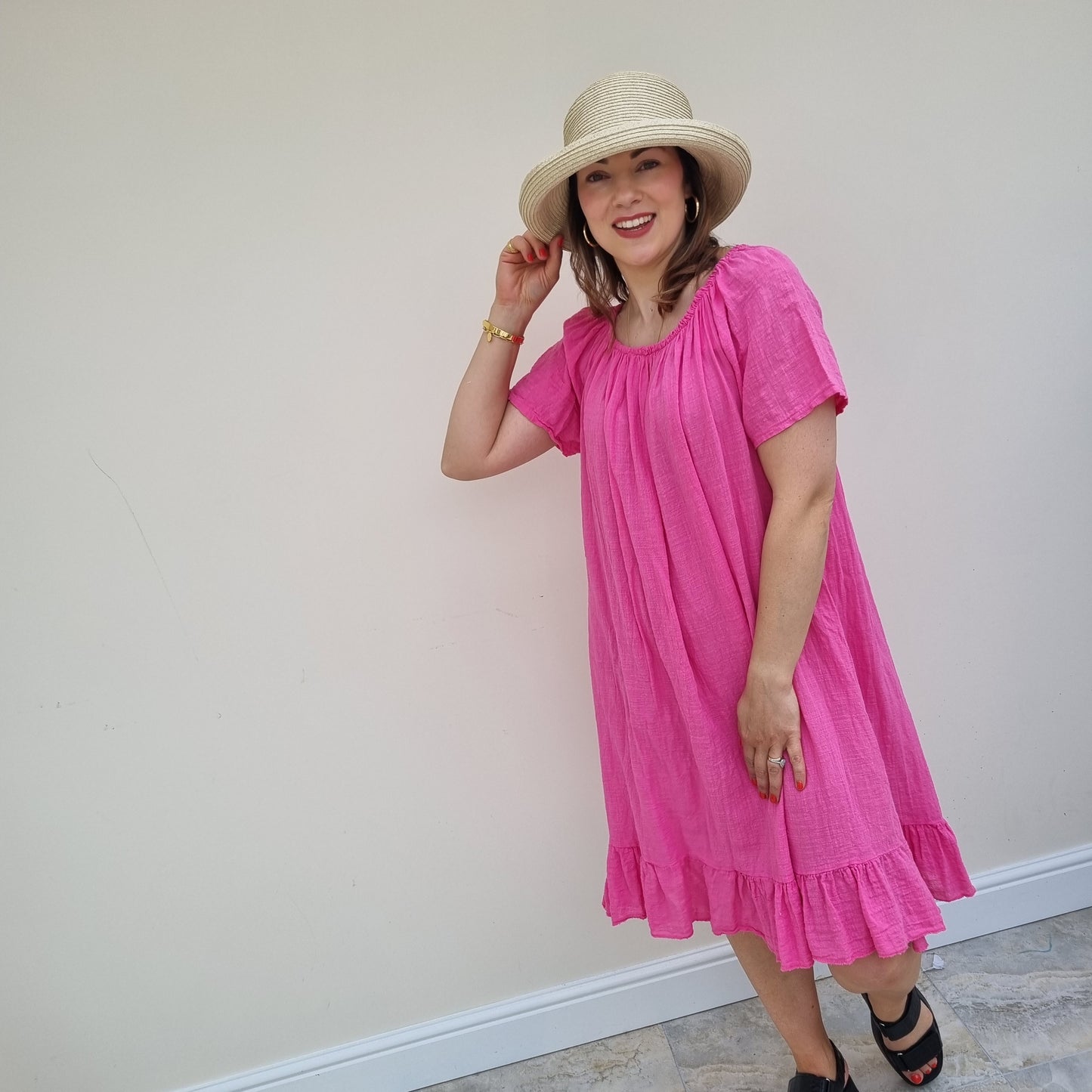 Midi Cotton Dress with Sleeve