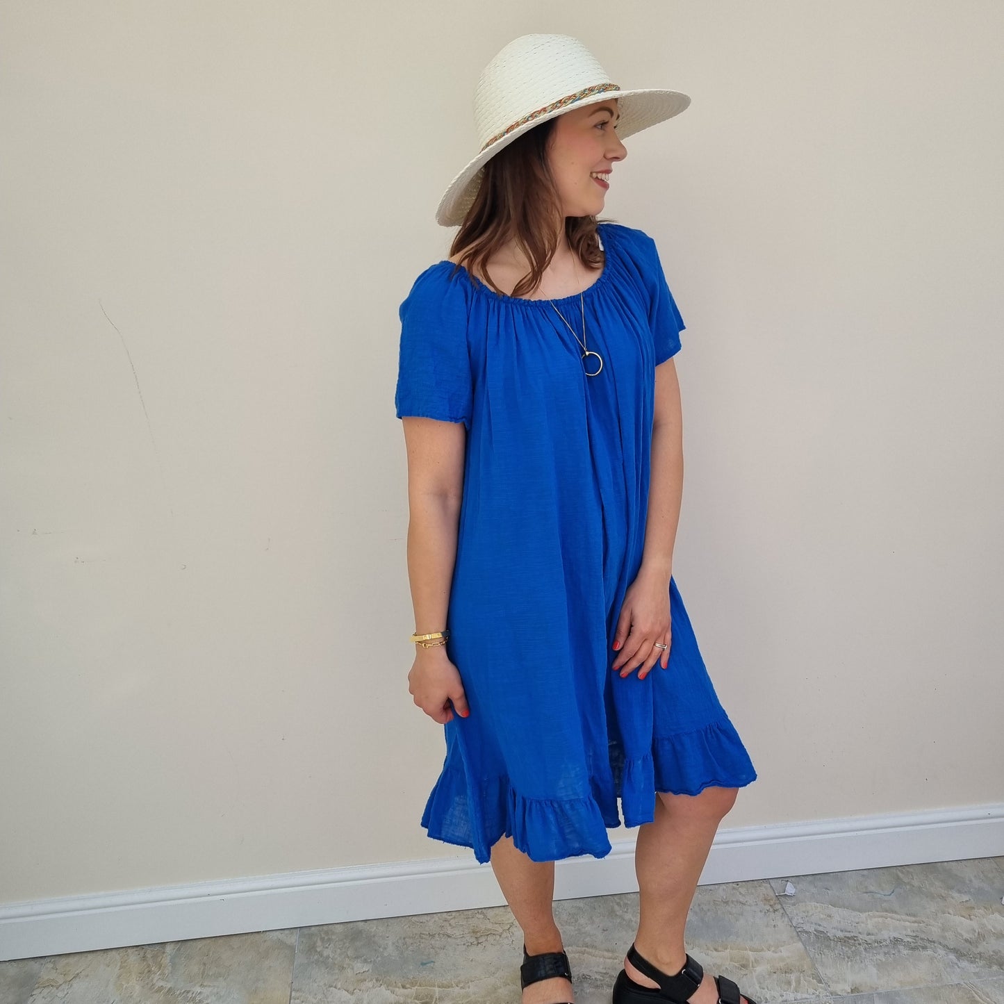 Midi Cotton Dress with Sleeve