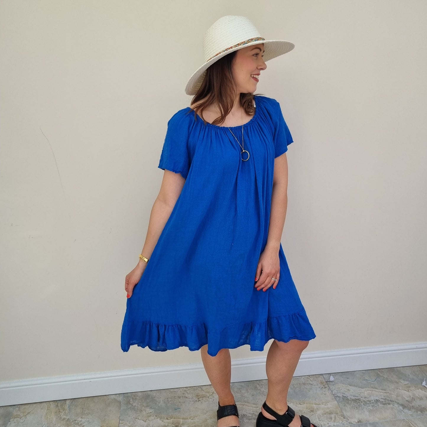 Midi Cotton Dress with Sleeve