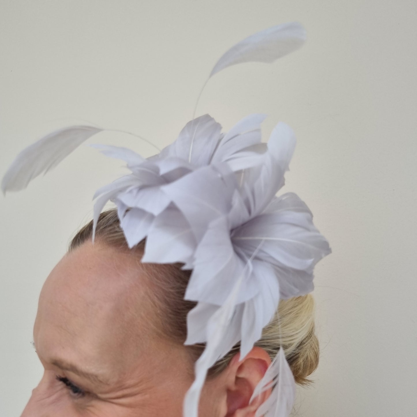 Boardmans Cove Silver Double Feather Flower Fascinator