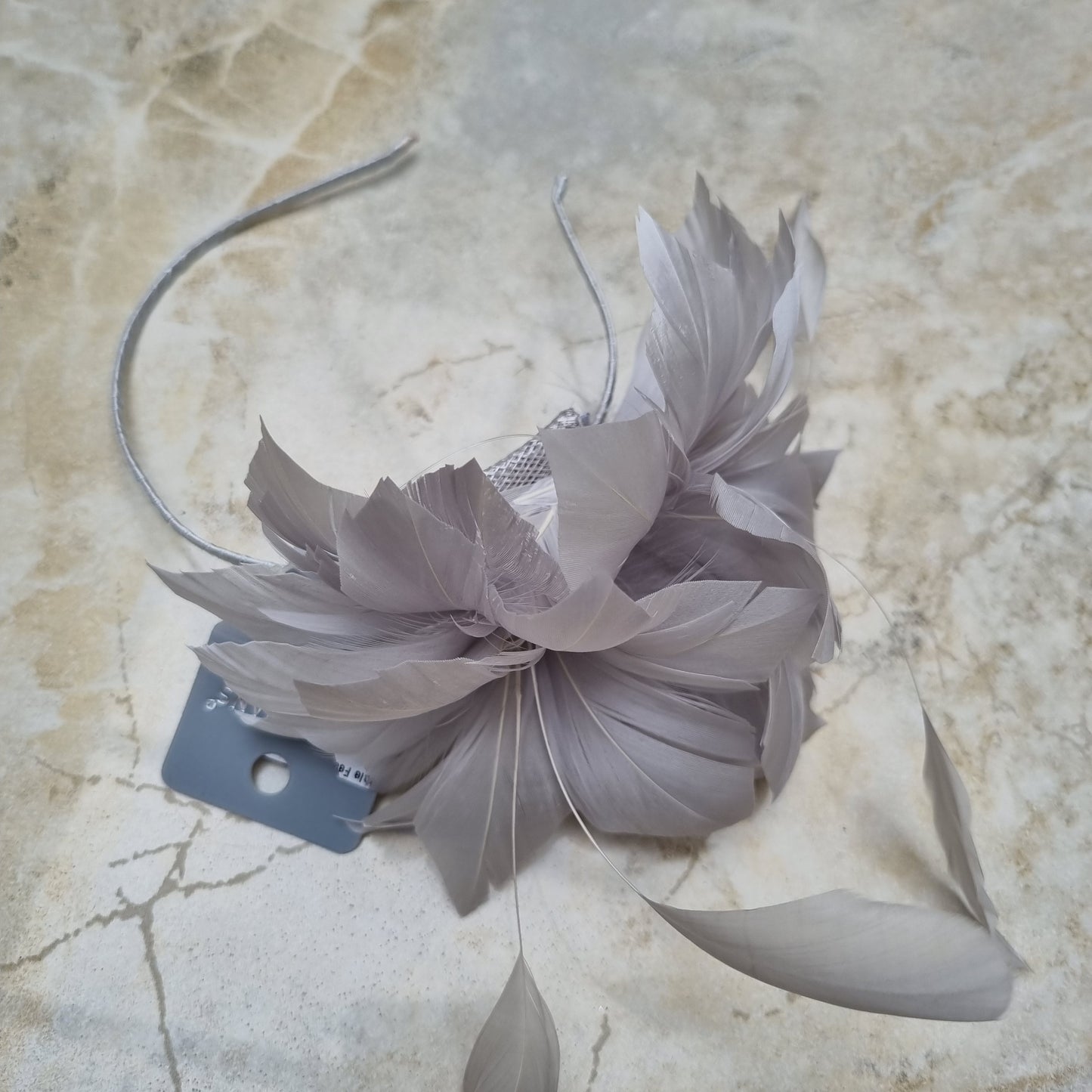 Boardmans Cove Silver Double Feather Flower Fascinator