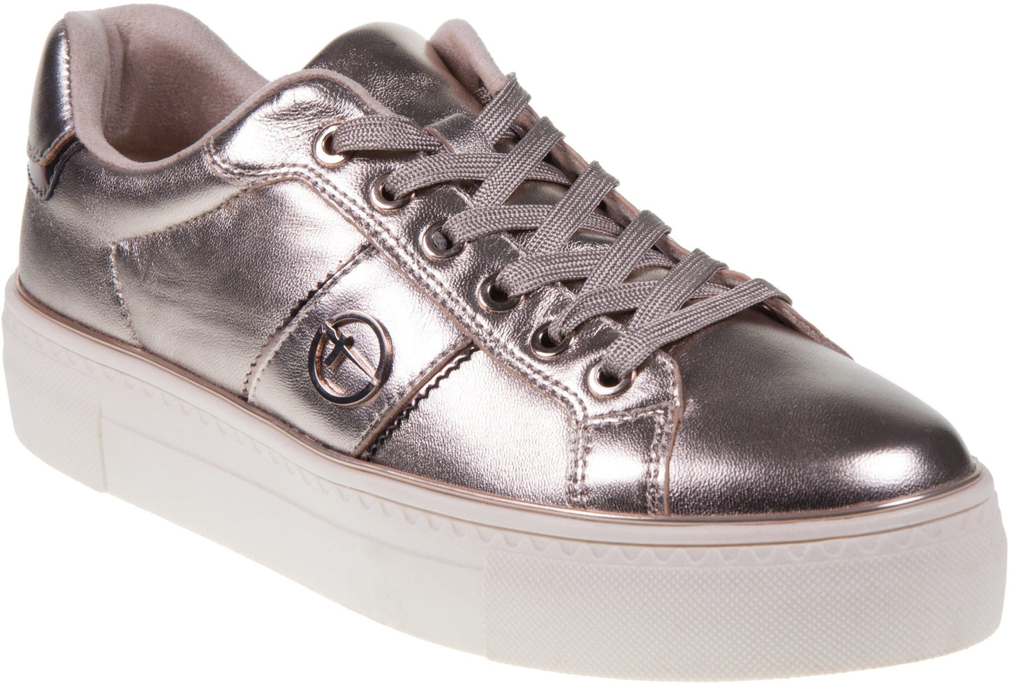 Tamaris Metallic Light Gold Lace Up Trainer
