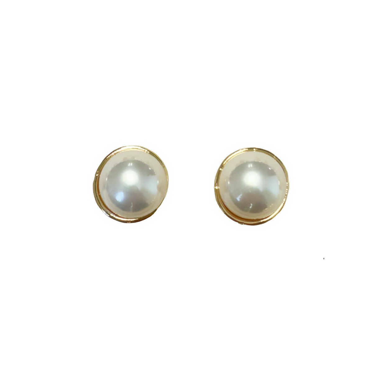 206145 Gold Round Pearl Clip On Earrings