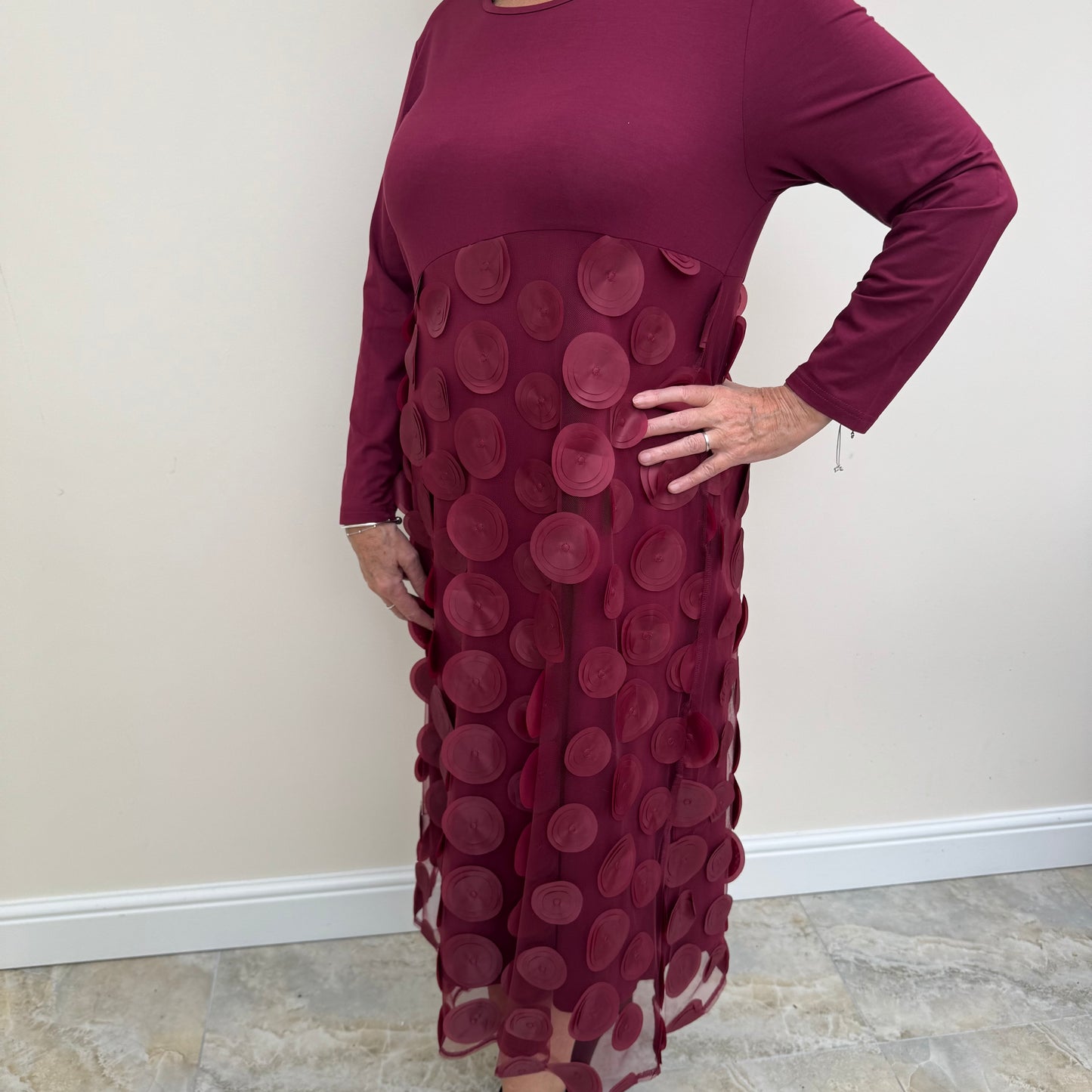 Malissa J WF1965A Mixed Jersey Circle Mesh Dress