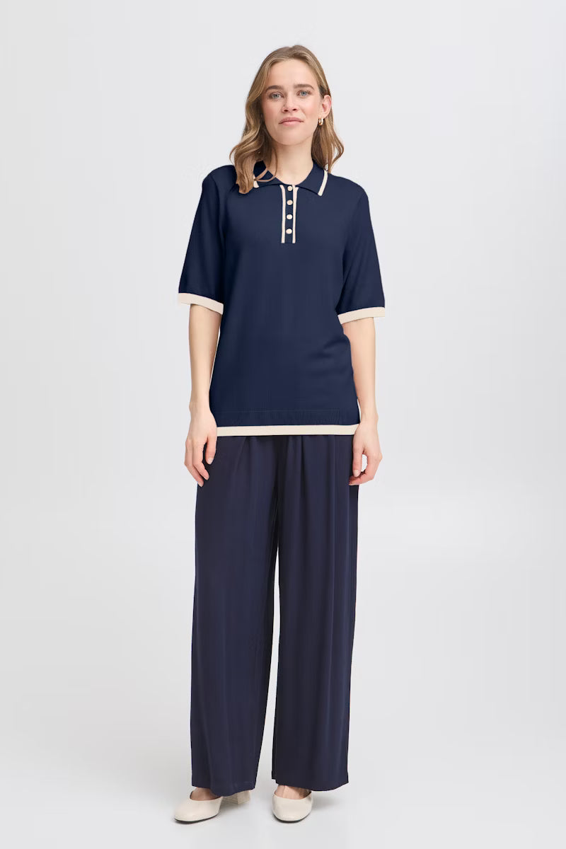 Fransa short sleeve collar top