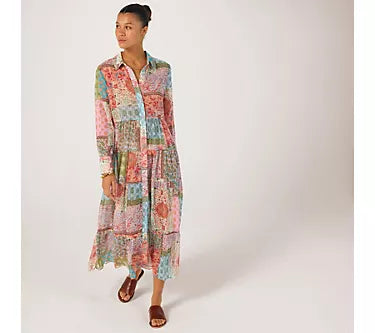 Malissa J Patchwork Shirt Dress Pink