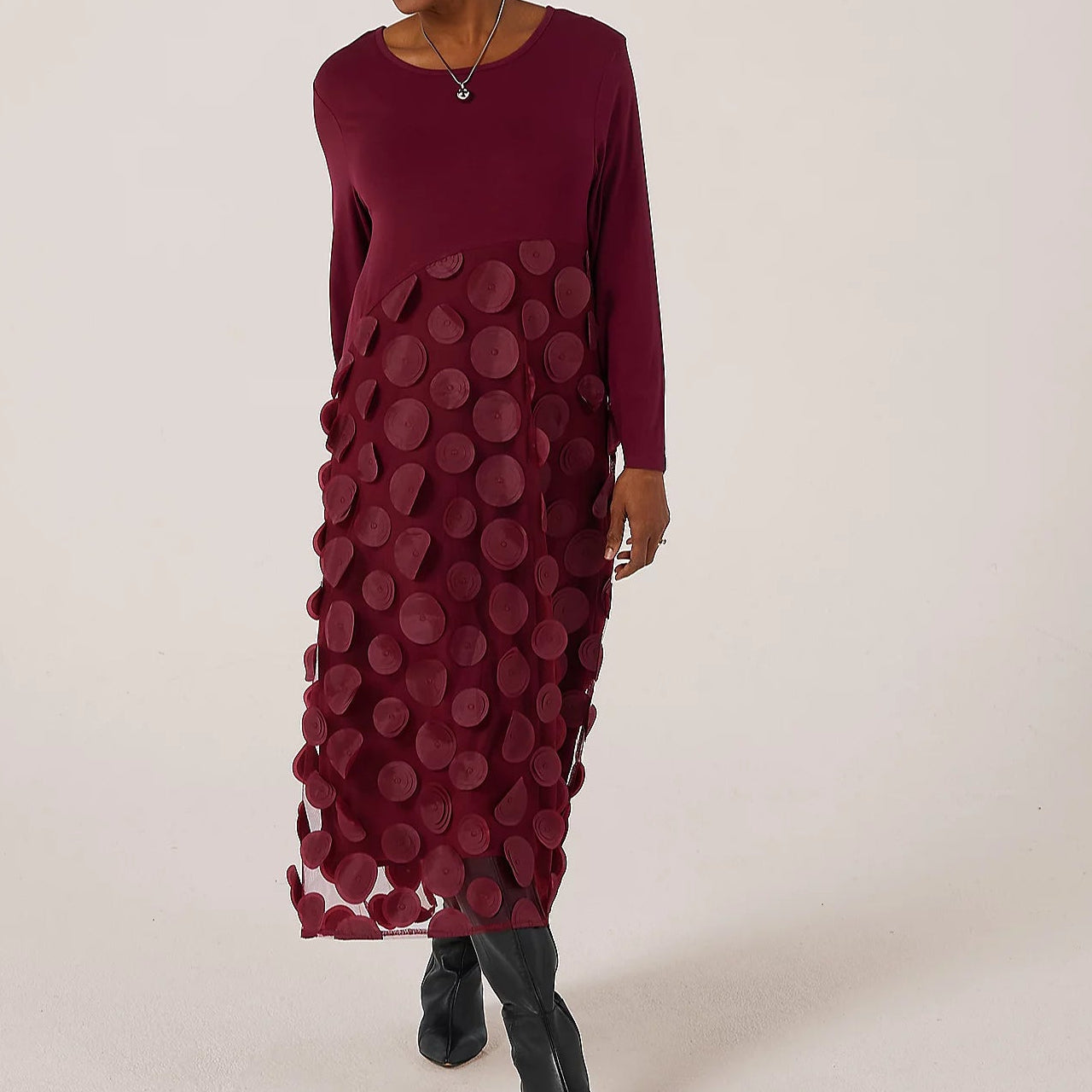 Malissa J WF1965A Mixed Jersey Circle Mesh Dress