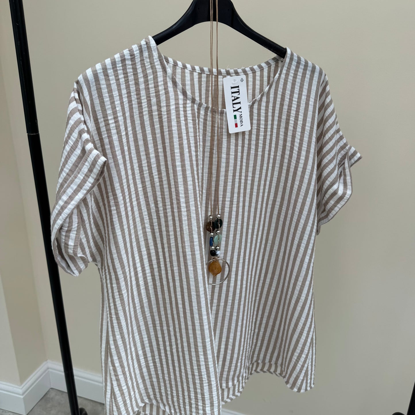 ZP SS26 Striped Top with necklace
