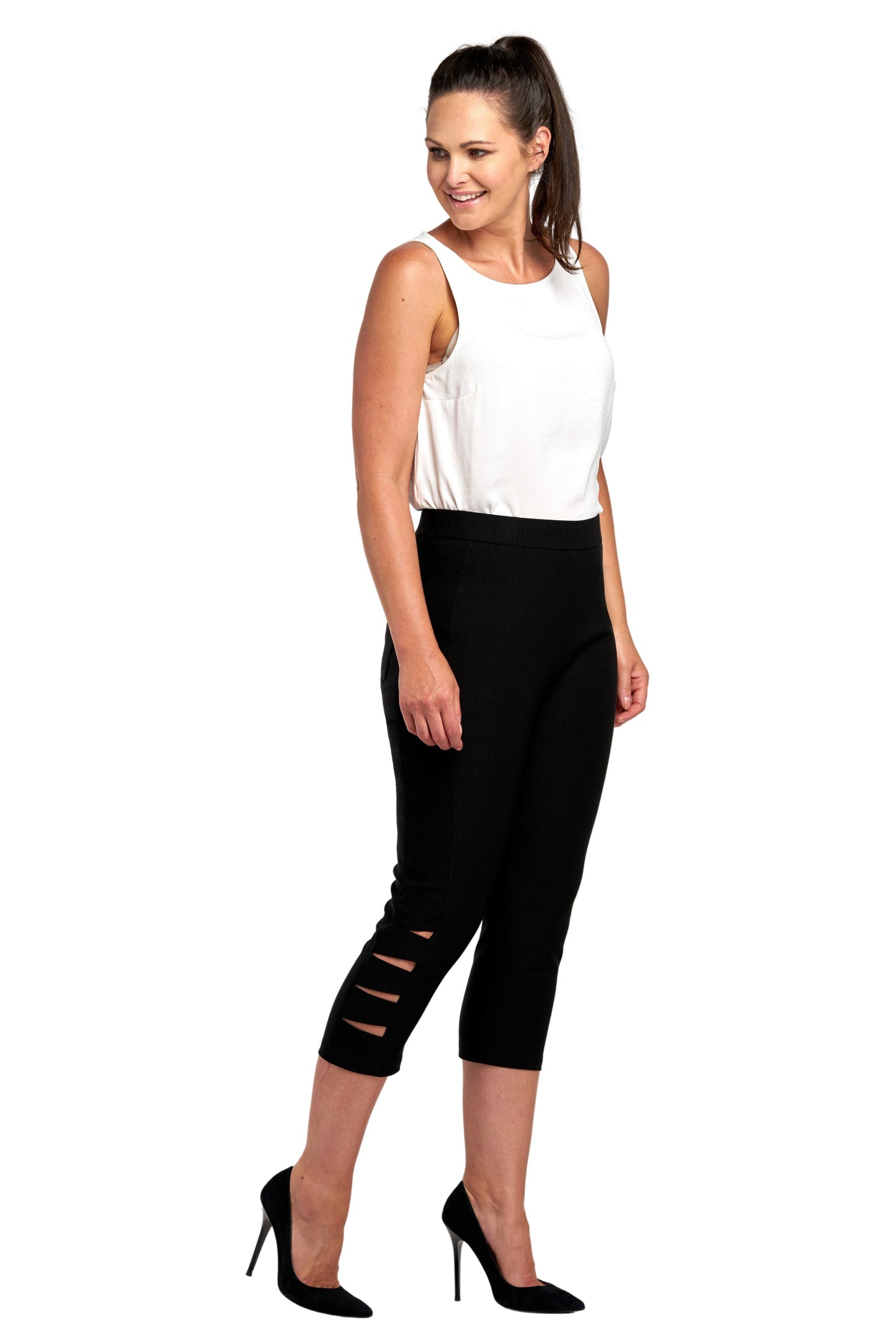 Pinns 552CT Bengaline Black Crop With Cut Out Hem