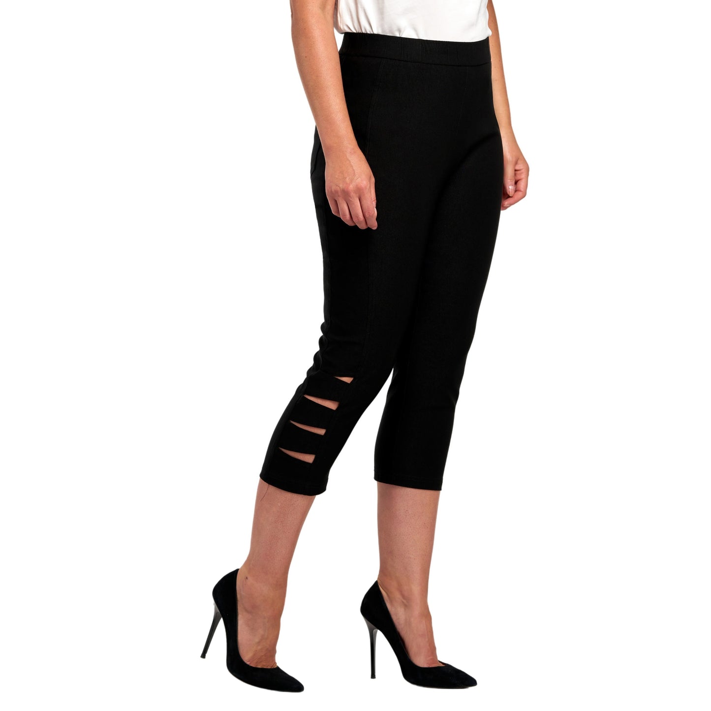 Pinns 552CT Bengaline Black Crop With Cut Out Hem