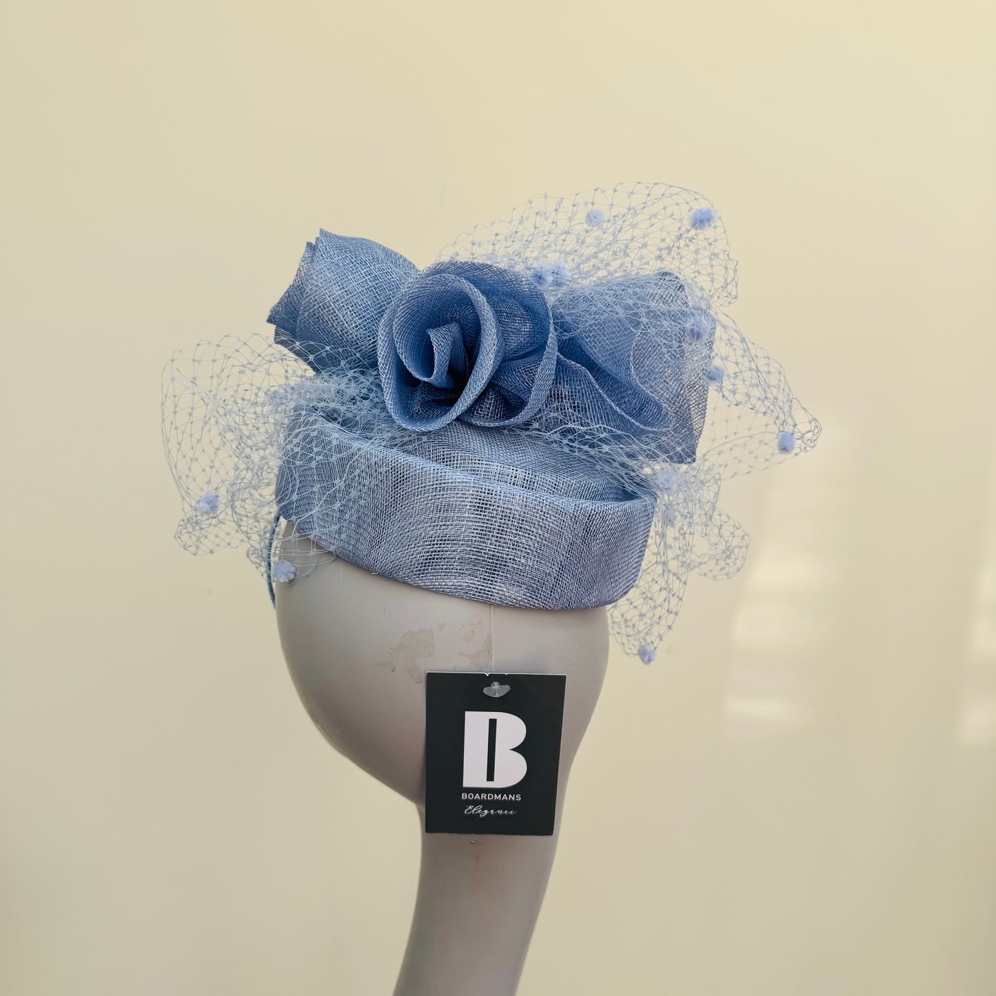 Boardmans Evelyn Light Periwinkle Blue Net Pillbox Hat